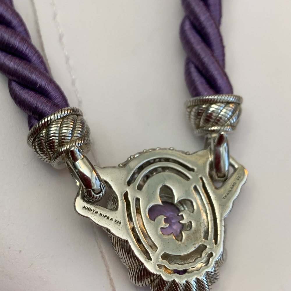 Judith Ripka purple silk chord necklace with silver and purple ornament. - Picture 3 of 3